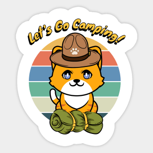 Funny orange cat wants to go camping Sticker